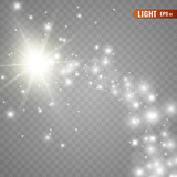 Blazing shooting star. Star dust.White sparks glitter special light effect. Vector sparkles on transparent background