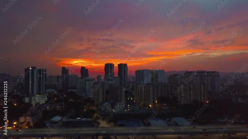 Beautiful Sunset Cityscape of Kuala Lumpur in Malaysia - Aerial - Moving Towards Beautiful Sunset Cityscape of Kuala Lumpur in Malaysia - Aerial - Moving Towards