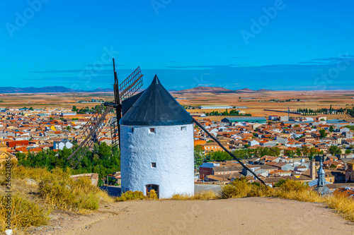 Traditional white windmills at Consuegra in Spain