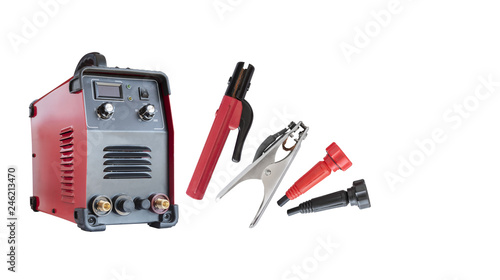 Welding machine isolated on white background, electric welding machines.