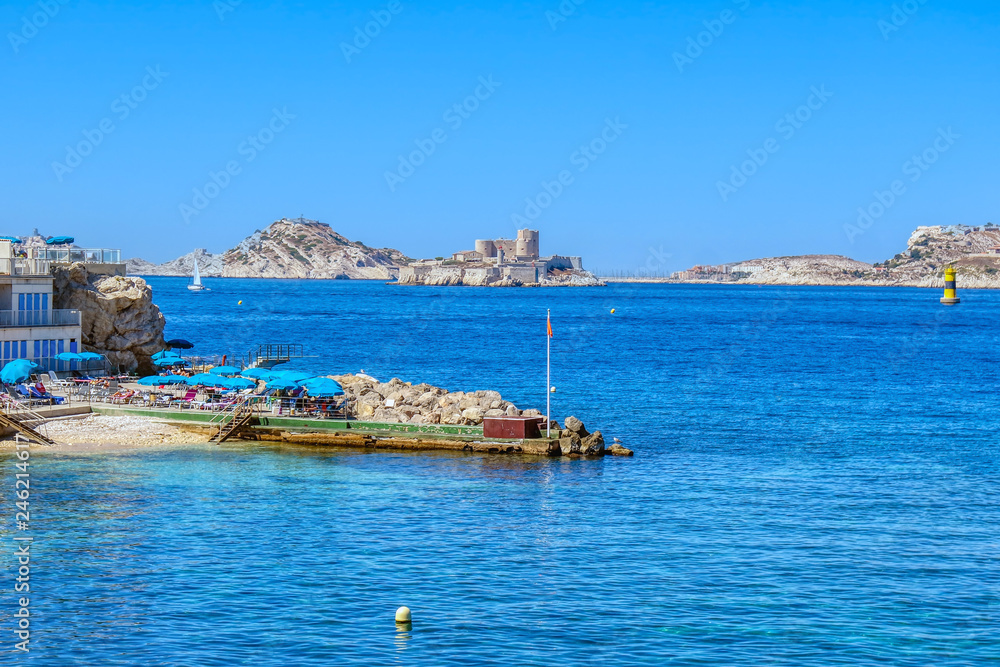 View of Chateau d'If on the island in Mediterranean sea near Marseille, France