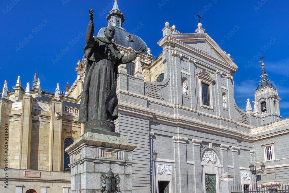 Architectural view of the Almudena Cathedral in Madrid, Spain