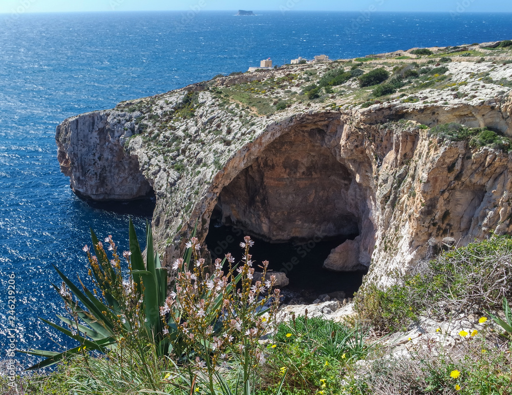 Arch of Blue Grotto on the southeastern coast of Malta