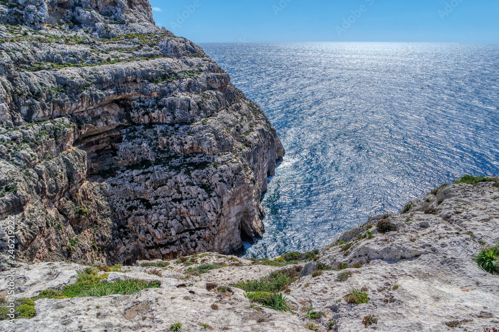 Panorama view on cliff near Blue Grotto, Malta