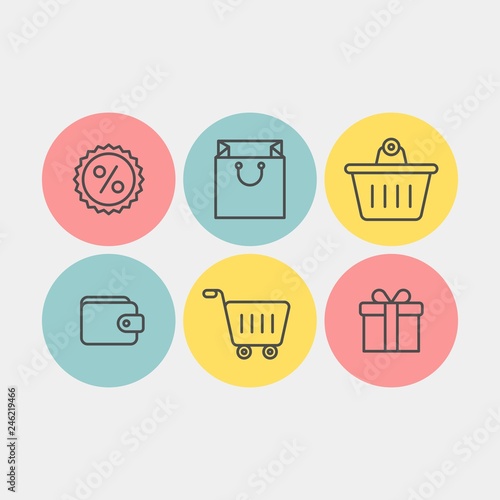 Shopping flat vector icons set. Shopping spree flat vector icons set. In a store flat vector icons set