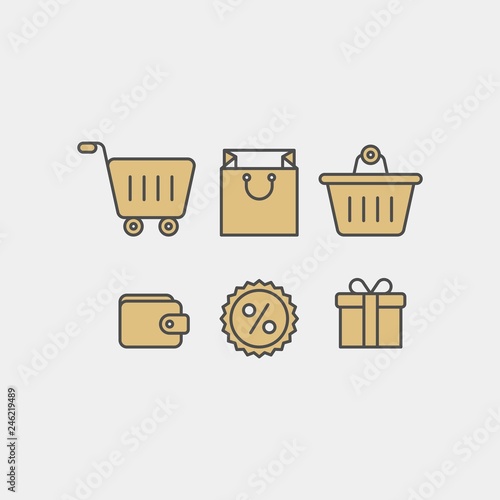 Shopping flat vector icons set. Shopping spree flat vector icons set. In a store flat vector icons set