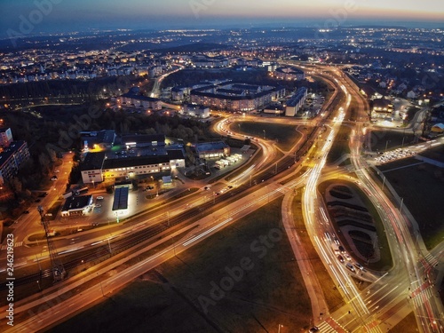 Top view night picture of Gdansk Poland