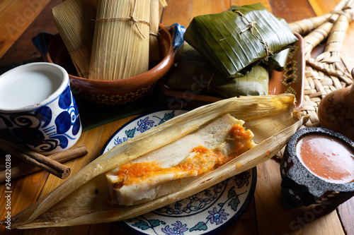 Mexican tamales in traditional pottery