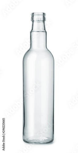 Front view of empty glass bottle