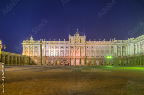 Night view of Royal Palace called Palazio Real in Madrid, Spain. photo