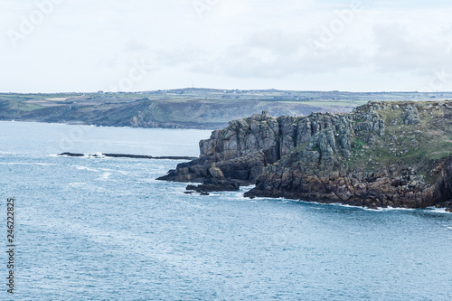 Schilderij op canvas top view, floor, rocky coastline with different protrusions; rocky shore where o