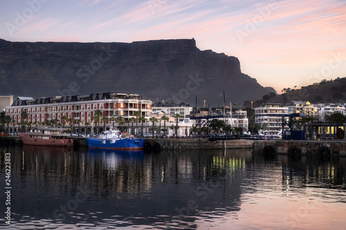 Harbour view of table mountain at sunset
