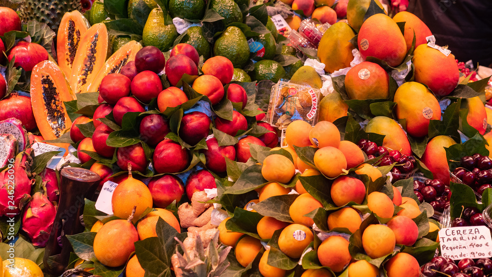 Assortment of fresh fruits at market Assortment of fresh fruits at market