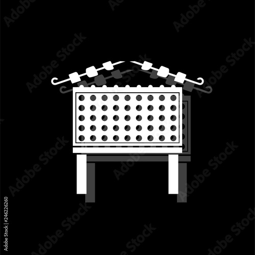 Barbecue grill with shashlik icon flat