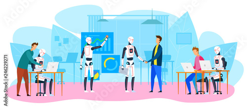 Robot Office Workers People Humanoids Handshake.