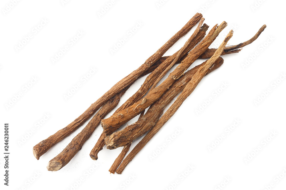 licorice roots isolated on white background licorice roots isolated on white background