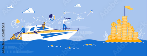 Business Team Company Sailing To Profit by Ship.