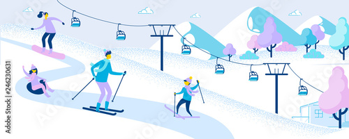 Family at Ski Resort Winter Activity and Sports.