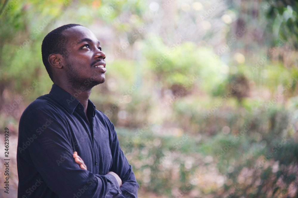 Portrait of a handsome African man thinking. Portrait of a handsome African man thinking.