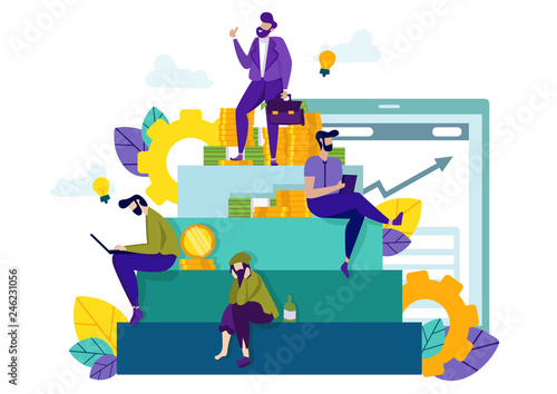 Stairs to Success Career Rich Businessman on Top.