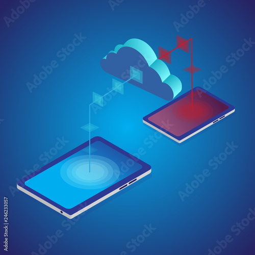 Wallpaper Mural Cloud transferring between smart phones. Isometric style. Vector. Torontodigital.ca