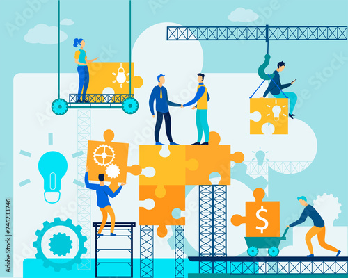 Team Working on Business Puzzle Jigsaw Connect.