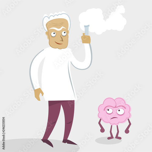 Scientist and human brain character.
