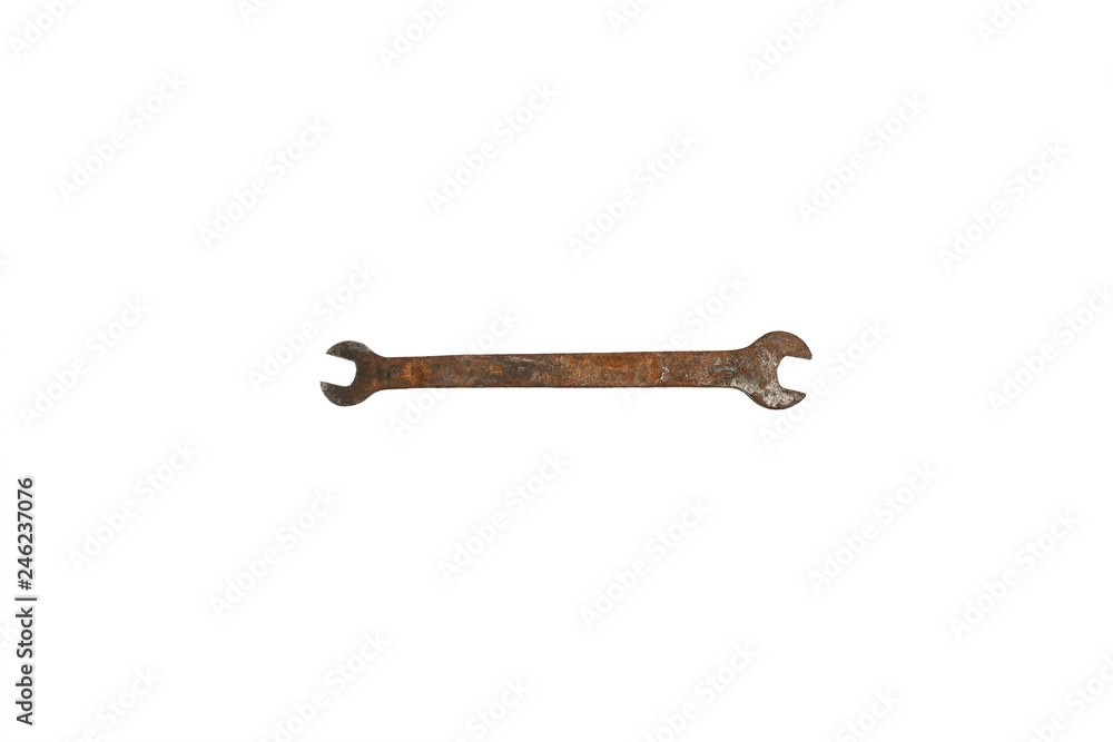 Old rusty spanner 8-10 size isolated on white background Old rusty spanner 8-10 size isolated on white background