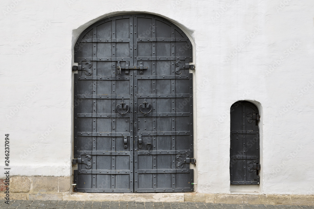 black ancient metallic door