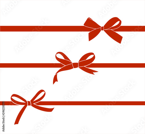 Set of red satin bow isolated on white. Vector gift bows  for page decor. photo