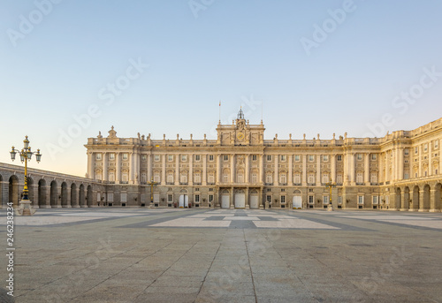 Sunset view of Royal Palace called Palazio Real in Madrid, Spain. photo