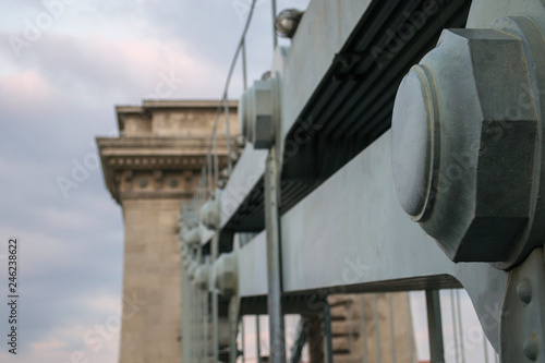 close-up of nuts and girder bridge in budapest