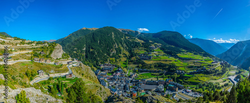 Aerial view of Canillo town viewed from Roc del Quer viewpoint at Andorra photo