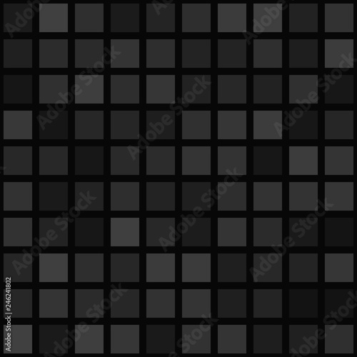 Abstract seamless pattern of big squares or pixels in gray and black colors