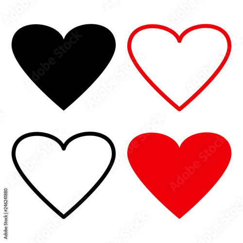 Red and black hearts, flat and outline design. Vector illustration