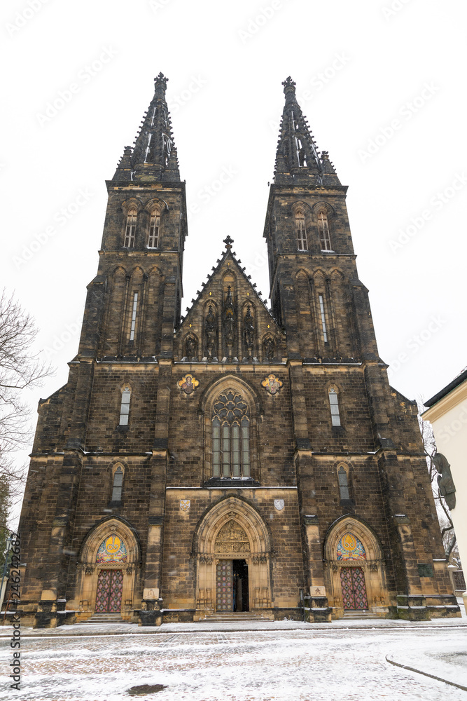 Neo Gothic Basilica of St Peter and St Paul in Vysehrad fortress in Prague, Czech republic