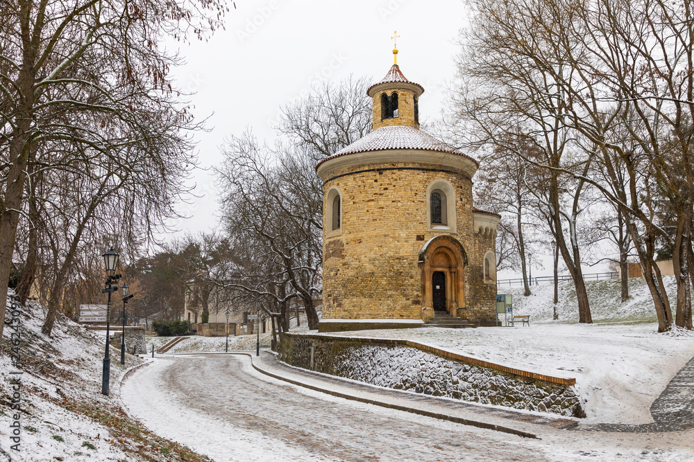 St. Martin rotunda on Vysehrad in winter time, Prague, Czech Republic