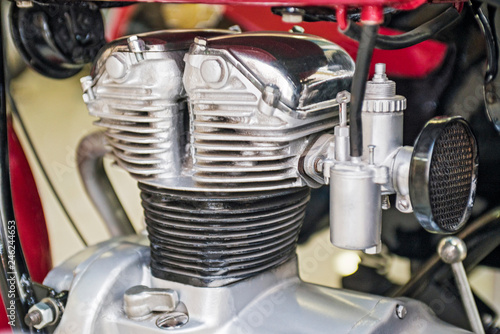 Close-up of a motorcycle engine. Motor bike detail. Engine block. Motorcycles and accessories