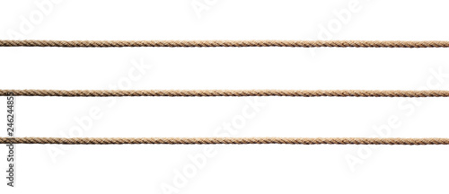 Three straight lines of twisted manila rope. photo