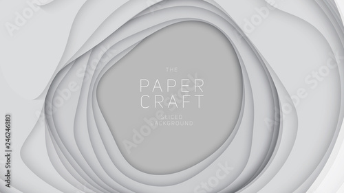 Vector 3D abstract background with paper cut shapes. White carving art. Paper craft landscape with gradient fade colors. Minimalistic design layout for business presentations, flyers, posters.