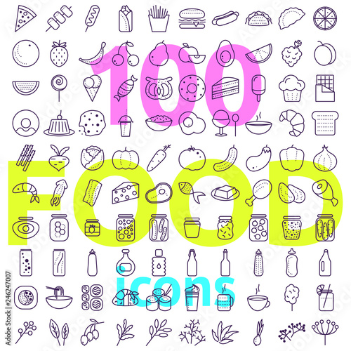 Food icon big vector set. Line style icons pack.