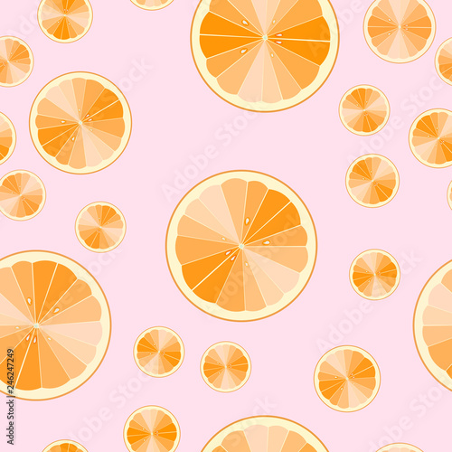 seamless pattern of cartoon orange slices. fruit print. Vector illustration.