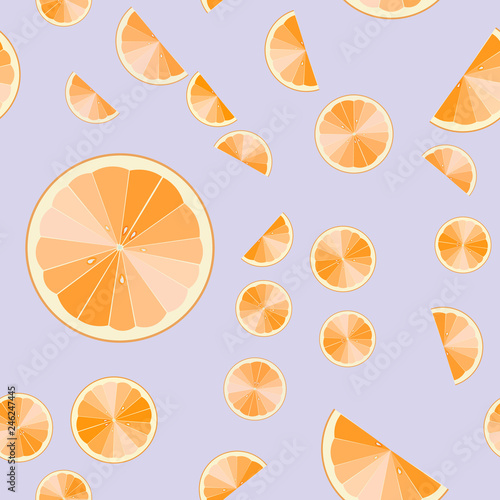 Orange slices summer on violet background. seamless pattern