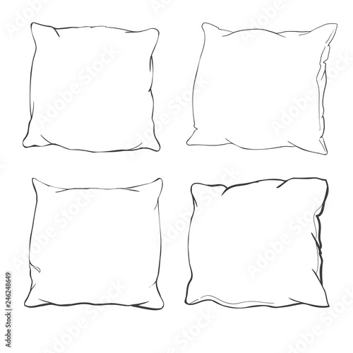 Vector cartoon decorative pillows. Hand drawn set of decorative pillows. Doodle illustration