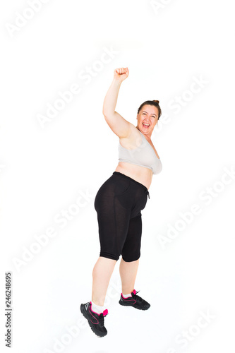 Excited fat woman