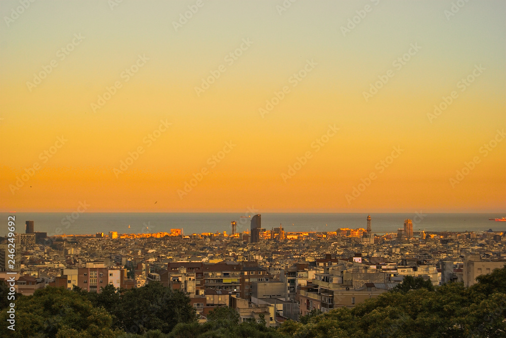 sunset barcelona skyline