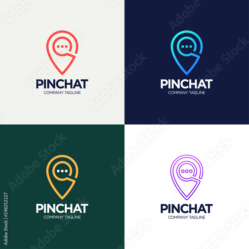 Free Download Abstract template with pin chat line logotype set on colorful background for marketing design - GFXLoad