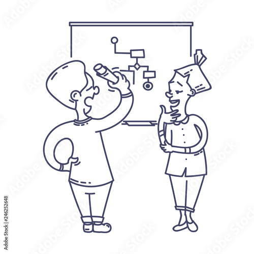 Colleagues discussing a cheme