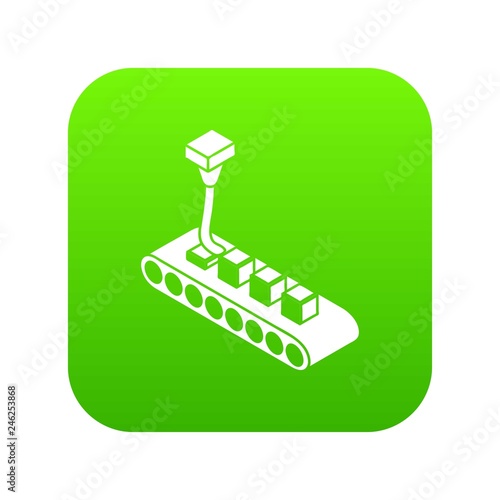 Cube d printing icon green vector isolated on white background