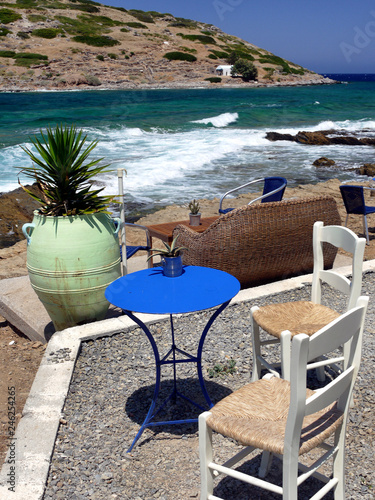 Taverna chairs and table  Mochlos  Crete  Greek Islands